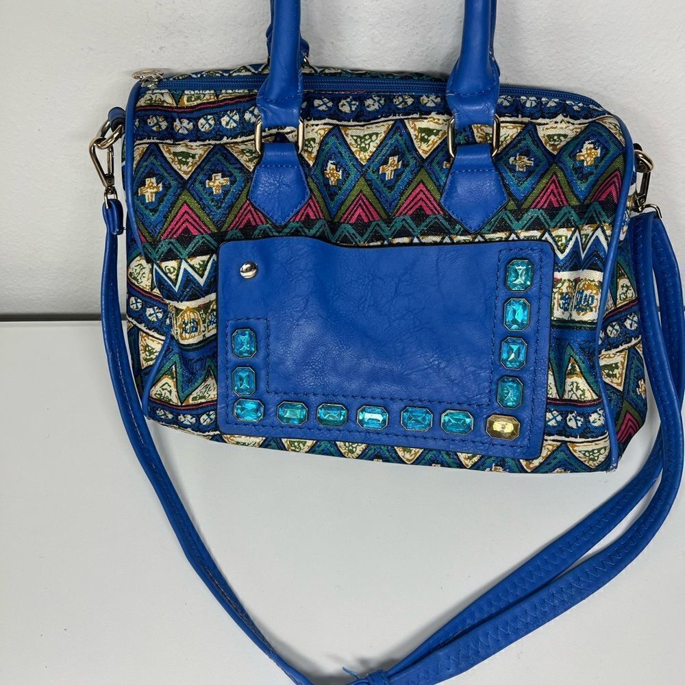 Marina Galant SHOULDER BAG PURSE Rare Pattern Decorated with blue rhinestones